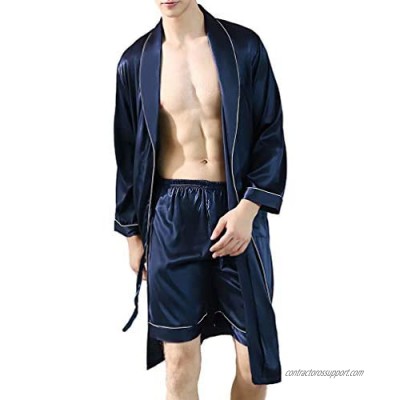 Lavnis Men's Satin Bathrobe Nightgown Casual Kimono Robe Loungewear Sleepwear Pajama Set with Shorts