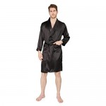 MAGE MALE Men's Summer Luxurious Kimono Soft Satin Robe with Shorts Nightgown Long-Sleeve Pajamas Printed Bathrobes