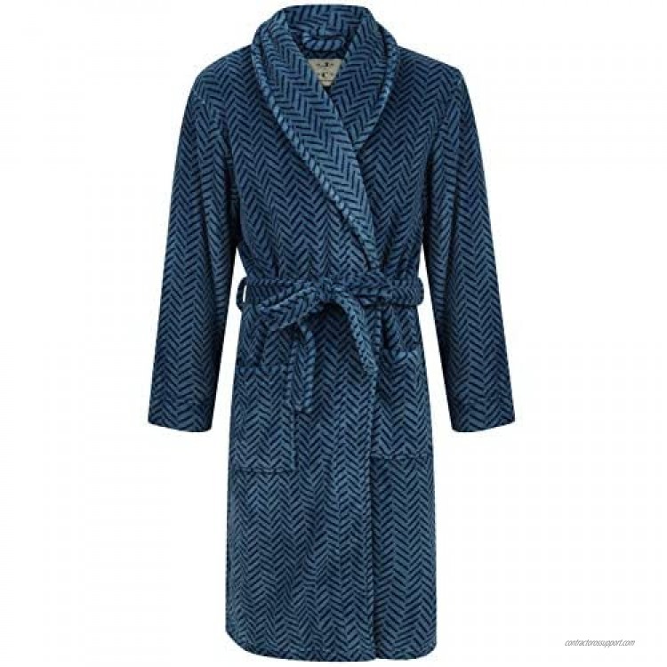 Men's Blue Herringbone Fleece Robe