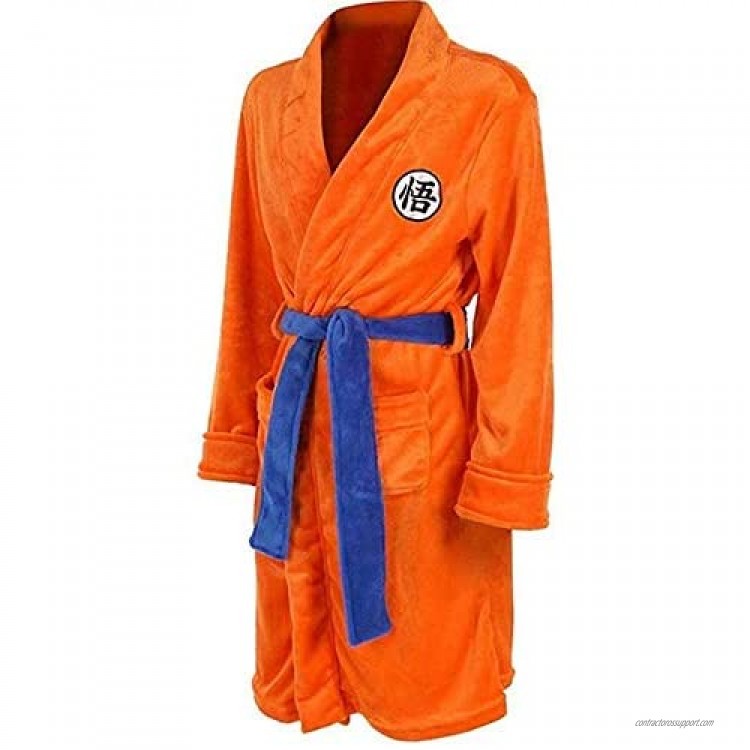 Mens Kimono Bathrobe Sleepwear Casual Knee Length Orange Robe Pajamas Cloak