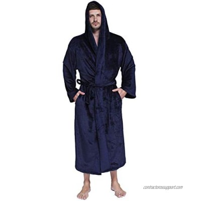 VERNASSA Mens Fleece Robe  Long Hooded Bathrobe Sleepwear
