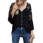 Asvivid Womens Casual V Neck Balloon Long Sleeve Tops Hollow Out Tie Knot Loose Shirt and Blouses