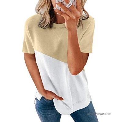 Bdcoco Women's Short Sleeve Crewneck Color Block Shirt Tops Loose Casual Tee T-Shirt