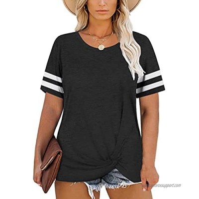DOLNINE Womens Plus-Size Summer Tops Striped Short Sleeve T Shirts Twist Knot Tee