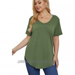 JIOTANG L-4XL Plus Size Tops for Women Casual Scoop Collar Short Sleeves T Shirts with Pocket