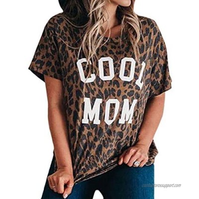 Mansy Womens Cute Leopard Print Tops Short Sleeve Cheetah Animal Print Funny Mama Graphic Tees T Shirts Blouses¡­