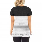 ROSRISS Women's Plus-Size Tops Color Block T Shirts Striped Tee Knotted Tunics
