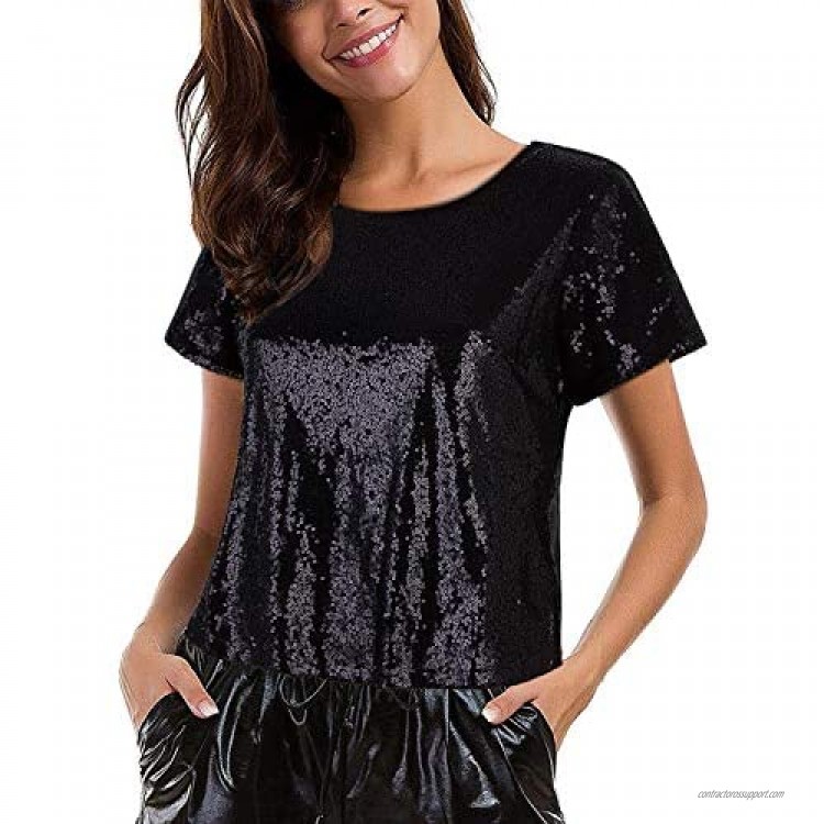VIJIV Women's Glitter Glam Sequin Top Loose Sleeves Sparkly Shimmer Party Bridesmaid Sequined Tunic Top