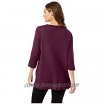 Woman Within Women's Plus Size Perfect Three-Quarter Sleeve Shirred V-Neck Tee Shirt