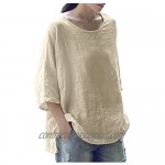 Women's Plus Size 3/4 Sleeve Tees Cotton Linen Tops Loose Solid Color Casual Shirt Boatneck Comfortable Tunic Blouses