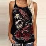 Women's Sexy Criss Cross Back Tank Tops Sleeveless Floral/Skull Printed Vest Summer Casual T-Shirts