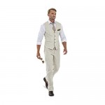 Casual Linen Beige Men's 2 Piece Suits Wedding Suits Slim Fit Groomsmen Tuxedos Prom Blazer Custom Summer Linen Vest+Pant
