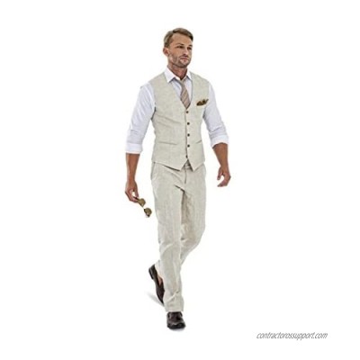 Casual Linen Beige Men's 2 Piece Suits Wedding Suits Slim Fit Groomsmen Tuxedos Prom Blazer Custom Summer Linen Vest+Pant