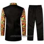LucMatton Men's African 2 Piece Set Long Sleeve Button up Tops and Pants Traditional Dashiki Suit