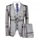 MAGE MALE Men’s Plaid Suit Slim Fit 3-Piece Leisure Suit One Button Blazer Dress Business Wedding Party Jacket Vest & Pants