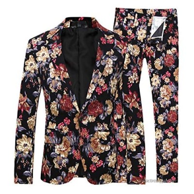 Mens 2 Piece Suit Notched Lapel Floral 1 Button Slim Fit Prom Tweed Suit