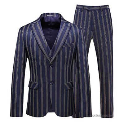 Mens 3 Piece Suit Slim Fit Stripe Tuxedo Blazer Pants Vest Set