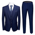 MY'S Men's 3 Piece Slim Fit Suit One Button Jacket Blazer Vest Pants Set and Tie