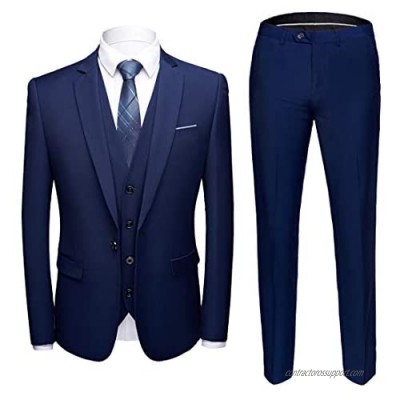 MY'S Men's 3 Piece Slim Fit Suit  One Button Jacket Blazer Vest Pants Set and Tie
