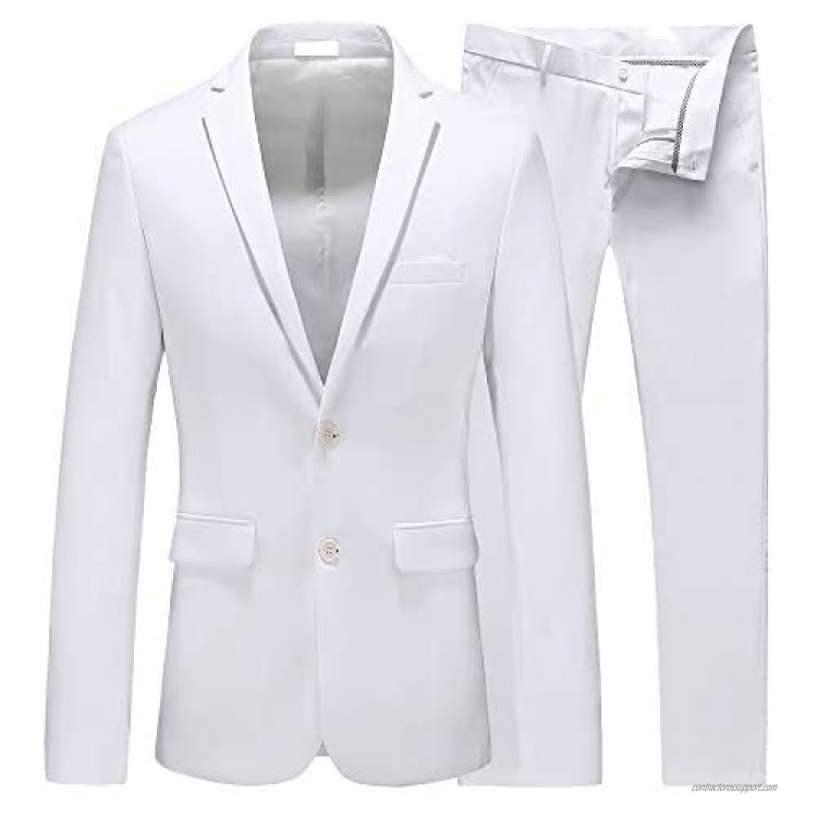 UNINUKOO Mens Suit Slim Fit 2 Piece Tuxedo Two Button Pure Jacket & Pants