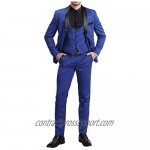 YFFUSHI Men's Elegant Jacquard 3 Piece Suit Slim Fit Royal Blue Tuxedo