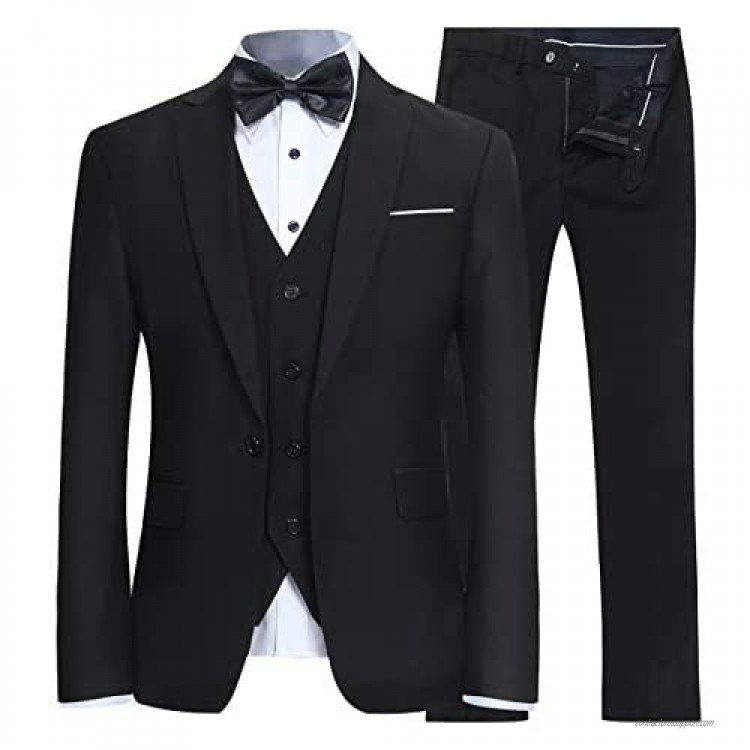 YFFUSHI Men's Slim Fit 3 Piece Suit One Button Business Wedding Prom Suits Blazer Tux Vest & Trousers