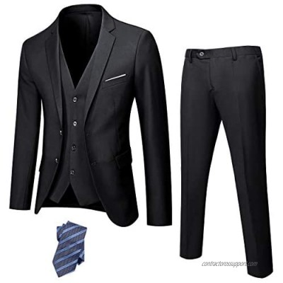 YND Men's Slim Fit 2 Button 3 Piece Suit Set  Solid Blazer Jacket Vest Pants & Tie