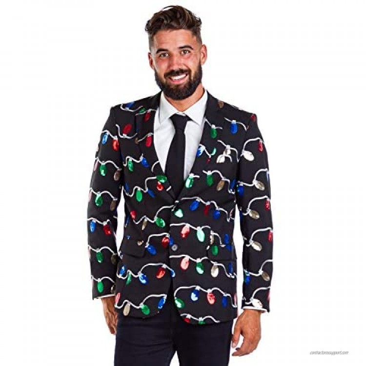 Men's Sequin String of Lights Christmas Suit Separates - Holiday Blazer + Tie
