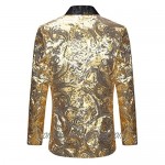 PYJTRL Men's Pink Gold Flower Pattern Wedding Groom Singer Sequins Suit Jacket