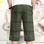 Cardigo Mens Summer High Waist Elastic Multipocket Cropped Cotton Shorts Overalls Pants