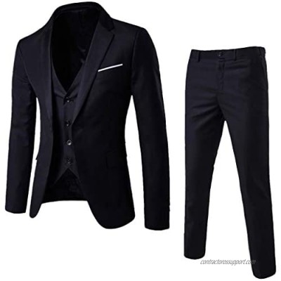 KASAAS 3-Pack Suits for Men  Solid Slim Formal Business Wedding Prom Party Guest Blazer Jacket Vest Pants Set