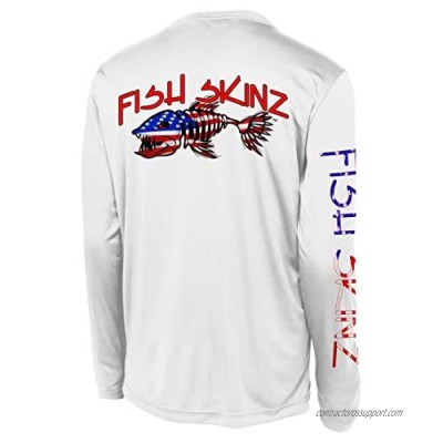 Fish Skinz Mens Performance Fishing Shirt UV 50 Protection  American Flag  White