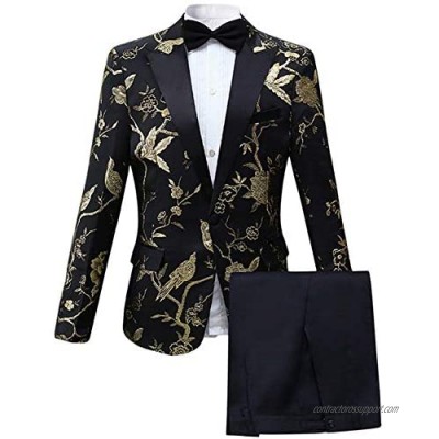 Cloudstyle Mens 2 Piece Floral Dress Suit One Button Dinner Tuxedo Jacket & Pants
