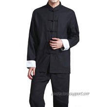 Men's Cotton Linen Kung Fu Suit Chinese Martial Arts Uniform Meditation Suit Roll-Up Sleeve Frog Button Shirt Pants Outfit