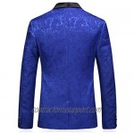 MOGU Mens Floral Jacquard Suits Royal Blue Luxury 3 Piece Blazer Jacket & Pants & Vest