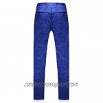MOGU Mens Floral Jacquard Suits Royal Blue Luxury 3 Piece Blazer Jacket & Pants & Vest