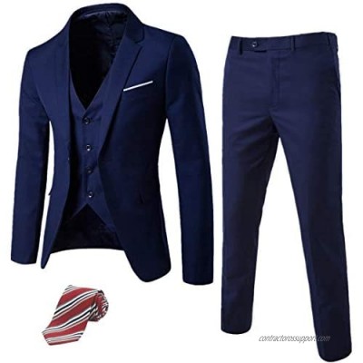 MY'S Men's 3 Piece Suit Notch Lapel One Button Blazer Slim Fit Dress Business Wedding Party Jacket Vest Pants & Tie Set