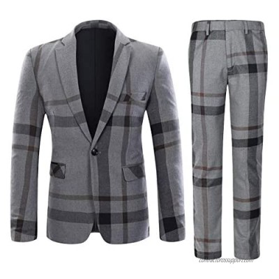 YFFUSHI Mens Plaid 2 Piece Suit Set Blazer Jacket Tux Suit Pants