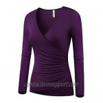 Beauhuty Women's Top Deep V Neck Slim Fitted T-Shirt Front Surplice Wrap Short/Long Sleeve Tees