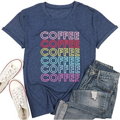 Coffee T Shirts for Women Coffee Coffee Coffee Letters Print Shirt with Funny Sayings Casual Tee Tops