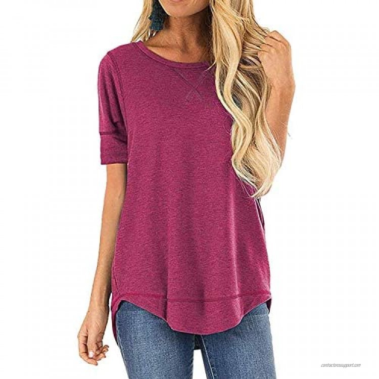 CoolooC Summer Tops for Women Short Sleeve Side Split T Shirts Casual Loose Tunic Tops