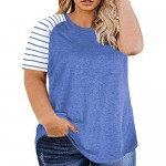 DOLNINE Women's Plus Size Tops Striped Raglan Tee Shirts Casual Tunics Blouses