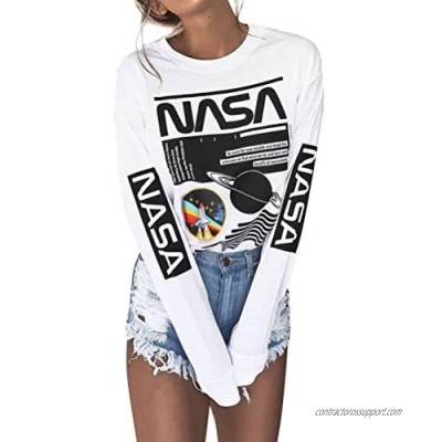 Ezcosplay Crew Neck Long Sleeve Letter Printed Shirt Graphic Tee Tops for Women