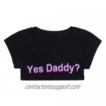 FEESHOW Womens Teen Girls O Neck Short Sleeve Yes Daddy Crop Tops Cotton T-Shirts