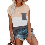Imily Bela Womens Color Block Cap Sleeve Tshirts Summer Tops Casual Loose Tee Shirts with Pocket