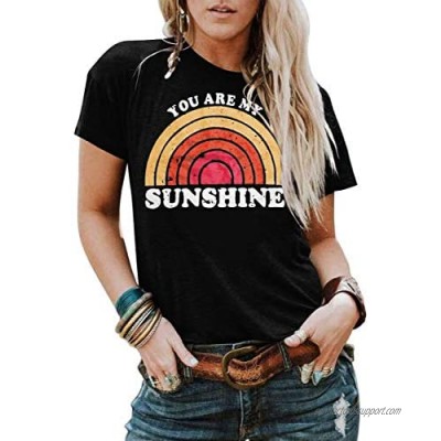 Kaislandy Womens You are My Sunshine T Shirt Short Sleeve Printed Graphic Tees Casual Summer O Neck Tops Shirts