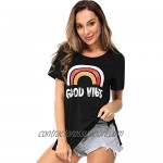 LAISHEN Women's Good Vibes Shirts Cute Letter Print Blessed Tees Funny Inspirational Teacher Graphic Tunic Tops