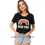 LAISHEN Women's Good Vibes Shirts Cute Letter Print Blessed Tees Funny Inspirational Teacher Graphic Tunic Tops
