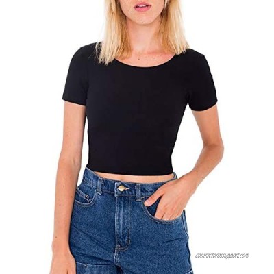 LONGBIDA Women's Scoop Neck Basic Crop Top Solid Short Sleeve T-Shirt
