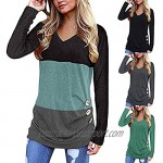 N C Women's T-Shirts Long Sleeve Loose Button Accessories V Neck Top Pullover